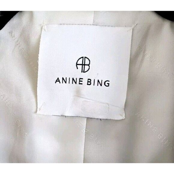 Anine Bing Fishbone Double Breasted Blazer Jacket Large Tan Cream Beige Wool XL - Picture 3 of 13